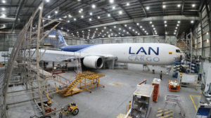 LAN Cargo plane in maintenance hangar